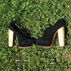 Black With Tan Block Heels
